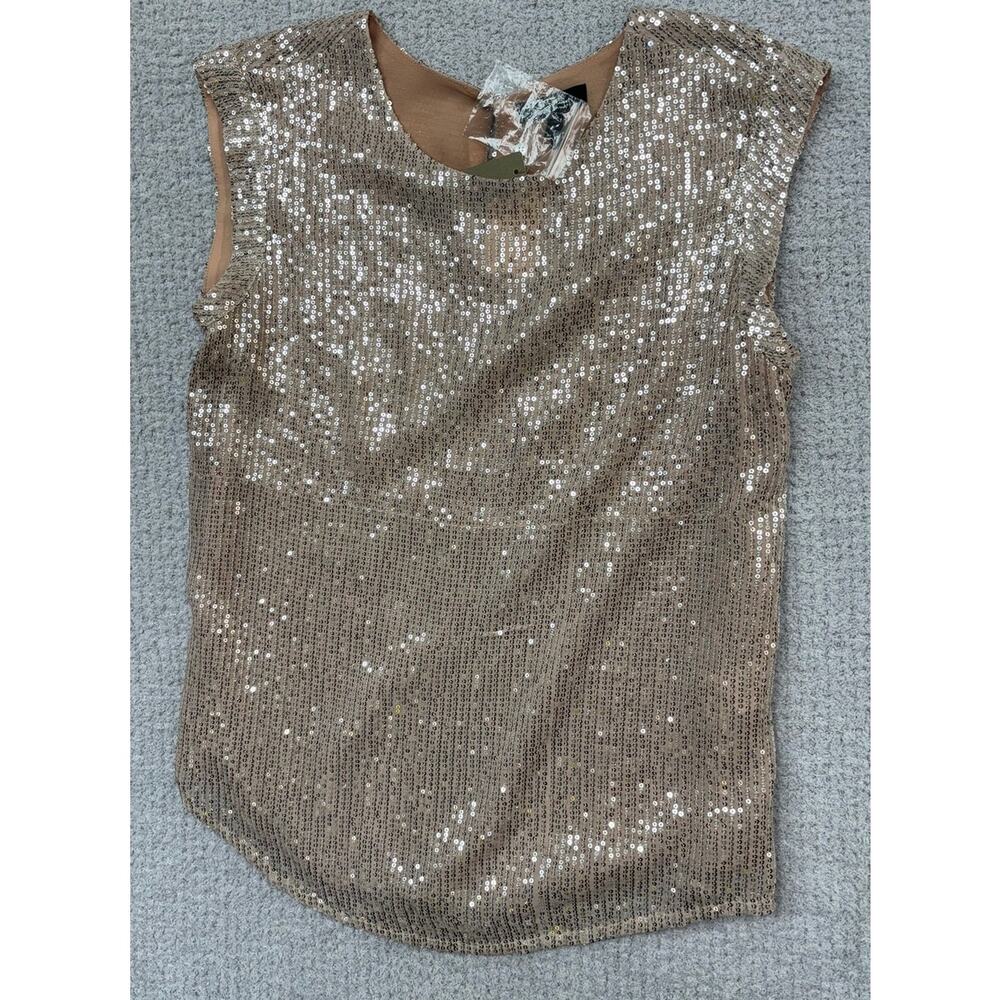 J. Crew Beige Sequined Sleeveless Shirt Size 4 NWT #59906 - Picture 1 of 4